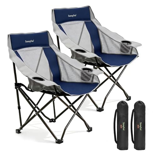 SUNNYFEEL 2 Pack Lightweight Oversized Camping Chairs for Adults Portable Folding Chair with Side Pockets & Cup Holde for Beach,Fishing,Trip,Picnic,Lawn,Concert Outdoor, Carry Bag Included - Image 1