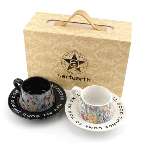 STAREARTH Tea Cup and Saucer Set Floral Design Porcelain Ceramic Coffee Cup Sets with Box Dishwasher Safe Set 9.8 oz Christmas Thanksgiving Gifts - Image 1