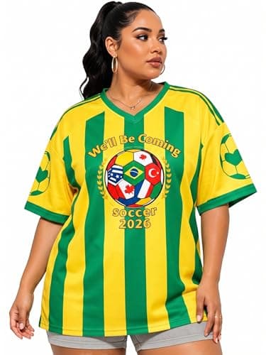 NANYUAYA Plus Size Women Soccer Jersey Oversized Soccer Fan Mom T-Shirt USA Canada Mexico Brazil Argentina Y2k V Neck Tee Top - Image 1