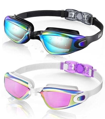 Aegend Swim Goggles, 2 Pack Swimming Goggles No Leaking Adult Men Women Youth, Aqua & Purple White - Image 1