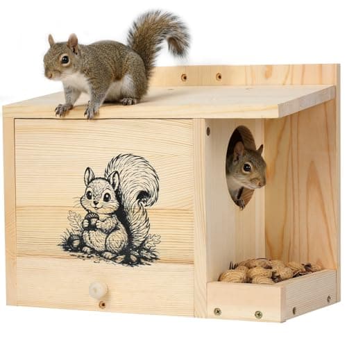 BFAZKXY Large Squirrel House for Outside, Waterproof Squirrel Nesting Box with Squirrel Feeder, Anti-Predator Solid Wood Wildlife Shelter for Backyard, Easy to Assemble, 14×11×7.5 Inch - Image 1