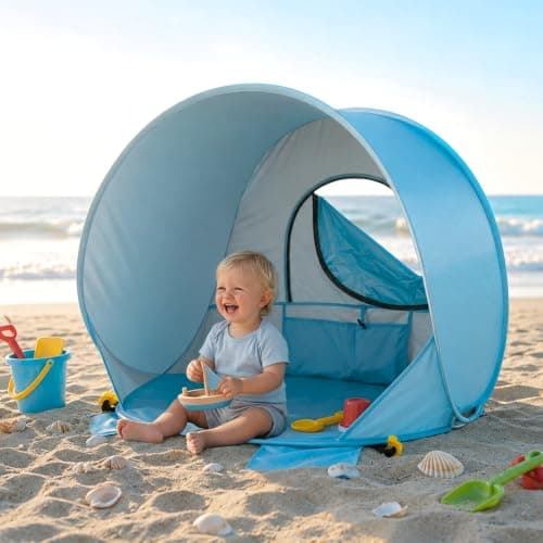 Baby Beach Tent Pop Up Baby Tent with UV Protection - Portable Infant Shade Canopy, Must-Have Beach Baby Essentials (Blue, 32.7" x 28.5" x 30.7") - Image 1