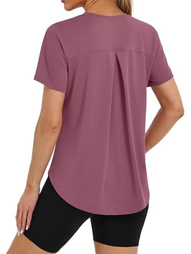 BKRIVE Athletic Tops for Women Yoga Shirts Round Neck Summer Hiking Loose Fit Workout Shirts BeanRed XL - Image 1