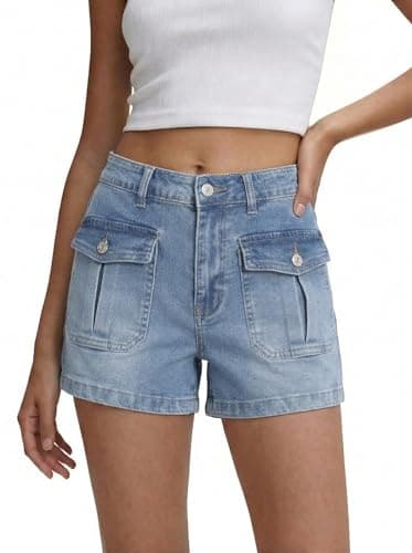 onlypuff Womens High Waisted Denim Shorts Stretchy Straight Leg Jean Shorts Summer Hot Short Pants Light Blue 6 - Image 1