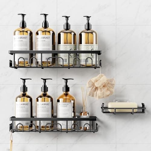 Shower Caddy, 3 Pack Shower Shelves for Inside Bathroom, Rustproof Adhesive Bathroom Organizer with Soap Holder, No Drilling Washroom Organizers and Storage for Bathtub Room/Kitchen/Home, Black - Image 1