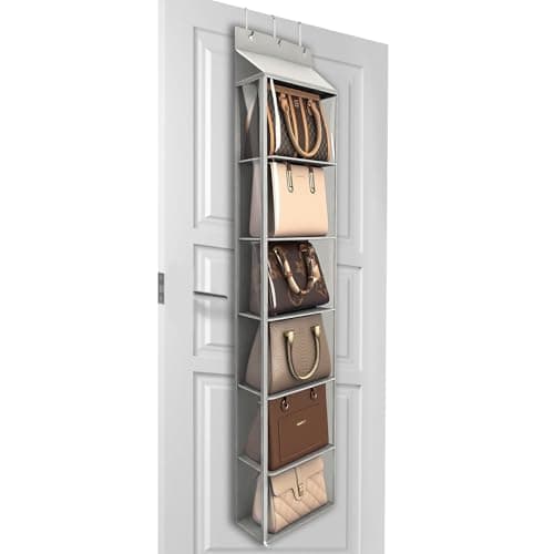 Lirex Over The Door Purse Organizer & Purse Shelf for Closet – Handbag Storage Organizer with Purse Hanger. Perfect for Scarves, Hats, and Leggings. S (11.8'' x 5'' x 51.6''), Light Grey