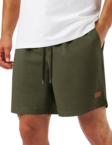 TACVASEN Men's Lounge 5 inch Summer Beach Shorts Elastic Waist Drawstring Lightweight Waffle Vacation Shorts Army Green - Image 1