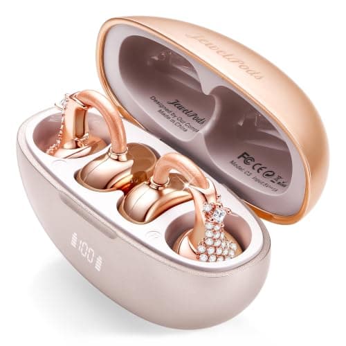 JewelPods C3 Wireless Bluetooth Earbuds, Jeweled Open-Ear Headphones, Pink