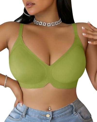 LIIJOO Jelly Bra for Women No Underwire, Seamless Wireless Push Up Bra, Full Coverage Supportive T-Shirt Bra for Plus Size, Back Smoothing Comfort Bra(Light Green, 3XL) - Image 1