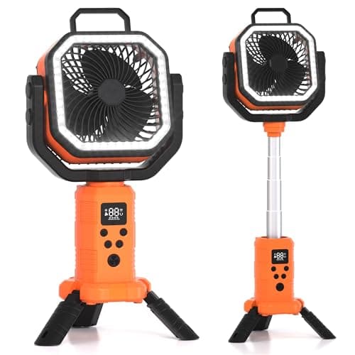 Vicsoon Portable Rechargeable Fan with Stand,20000mAh Battery Powered Camping Fan with LED Lantern& Remote,Cordless,4 Speeds Wind,Timer for Travel Tent, Fishing,Rv Camping Essentials-Orange - Image 1