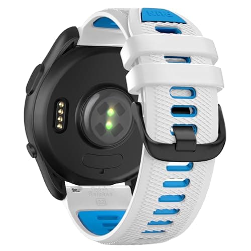 Velocarer Watch Band for Garmin Forerunner 265/Forerunner 255/Vivoactive 4/Venu 3/Venu 2, 22mm Quick Release Silicone Sport Bands, White & Ice Blue - Image 1