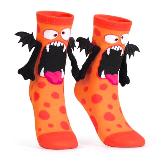 Crazy Socks for Kids Toddler - Silly Socks with Funny Monster Design & 3D Wings, Wacky Novelty Crew Socks for Crazy Sock Day (Orange) - Image 1