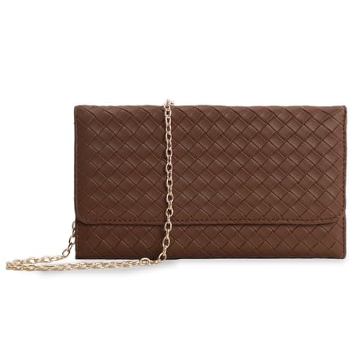 U+U Crossbody Bags for Women, Small Leather Bag with Removable Chain, Card Slots & Phone Pocket - Lightweight Purse Wallet (Brown) - Image 1