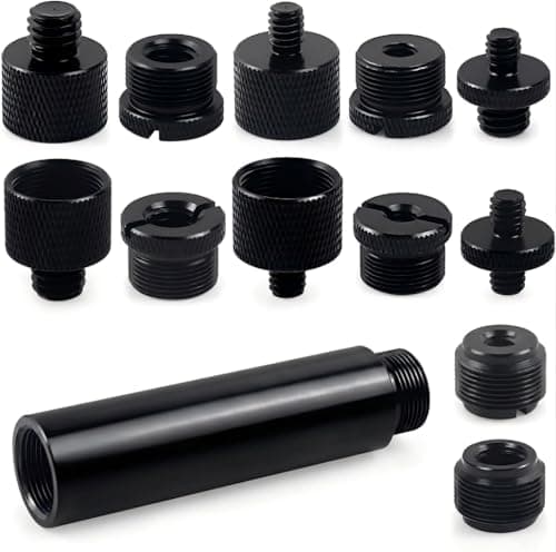 13 PCS Microphone Mount Mic Stand Adapter Parts Set - 3" Extension Tube, Aluminum Alloy 3/8 to 5/8, 1/4 to 5/8 Threaded Screw for Tripod Adapter, Shock Mount, Boom Arm, Projector, Black Anodized - Image 1
