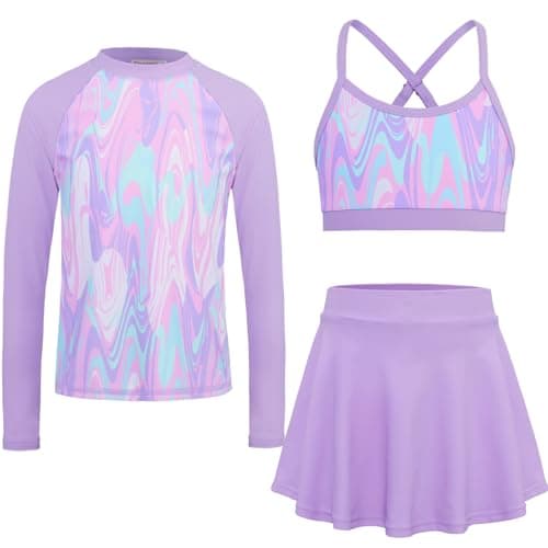 Seanrui Kids Swimsuits Rash Guard for Girls Swimsuit Size 6 Uv Protection Long Sleeve Swim Shirt Light Purple - Image 1