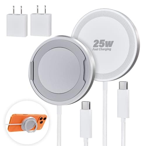2Pack Magnetic Wireless iPhone Charger Fast Phone Charger with Stand, 6FT 25W Fast Phone Charging Pad Wireless Magnetic Charge for iPhone 17/17Air/16 Pro Max/16 Plus/15 Pro Max/AirPods3/2/Pro White - Image 1