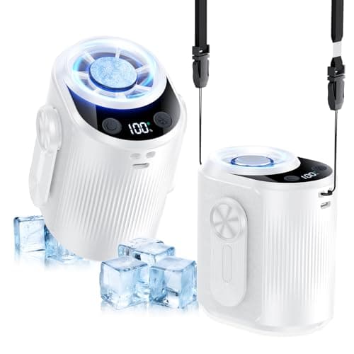 KIMMOO Smart Portable Rechargeable Fan with Ice Cooler, 100-Speed, 20000RPM Turbo Cooling Personal Waist Fan, 4000mAh Wearable Neck & Belt Clip Fan for Work Camping Outdoor Hiking, White - Image 1
