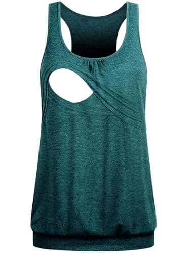 Joymom Breastfeeding Tops,Misses Round Neck Sleeveless Concise Nursing Tank Tunics Maternity Ruching Empire Waist Banded Hem Clothes Spring Daily Wear Cyan L - Image 1