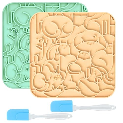 Lick Mat for Dogs,Lick Pads for Cats with Suction Cups- Large&Small Pet Anxiety Relief, Slow Feeder Dog Bowls, Bathing, Grooming and Training -2PCS Packing (Yellow+Green, Small) - Image 1