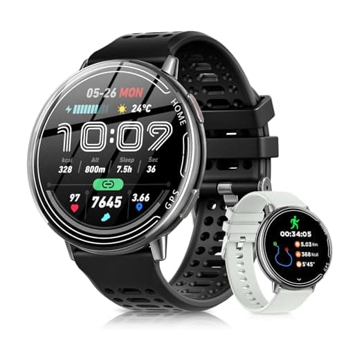 Rmana GPS Smart Watches for Men, 1.39" AMOLED Screen Smartwatch, Bluetooth Call/100+ Sport Modes/GPS/Compass/Heart Rrate/Blood Pressure, Fitness-Tracker, Smartwatch for Android iPhone(Gray& Black) - Image 1
