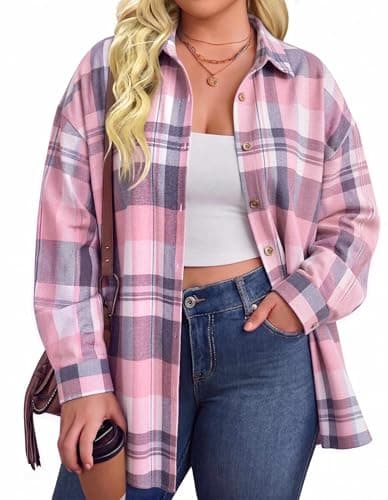 IN'VOLAND Plus Size Shackets for Women Plaid Flannel Shirts Fall Jackets - Image 1