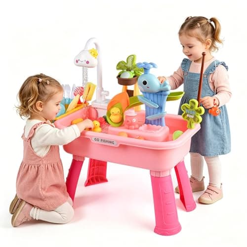 Ploomi Upgraded Toddler Sand Water Table Toy with Electric Water Pump, Kids Sand Water with Faucet/Play Food Accessories/Fishing Toy, Kitchen Play Sink Toys for Girl Boy Age 3+ - Image 1