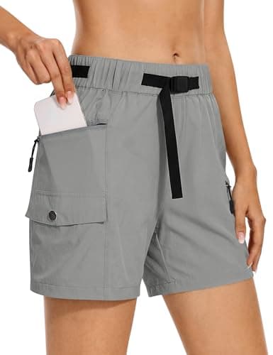 luvamia Womens Athletic Shorts with Pockets Mid Thigh High Rise Lightweight Elastic Shorts for Women with Belt Size Medium Size 8 10 - Image 1