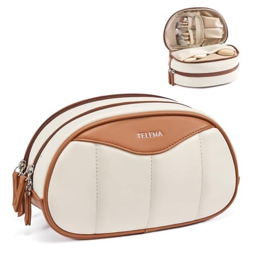 Telena Medium Makeup Bag, Travel Make Up Bag for Women, Vegan Leather Cosmetic Bag for Travel Essentials - Image 1