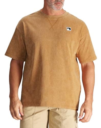 CHRONOLINE Heavyweight T-Shirt for Men Acid Wash Tshirt Spring Summer 2026 Vintage Crew Neck Short Sleeve Thick Cotton Top, Brown, 2XL - Image 1