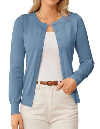 GRACE KARIN Blue Cardigan Sweaters for Women Lightweight Long Sleeve Button Down Dressy Sweater Jacket Spring Clothes M - Image 1