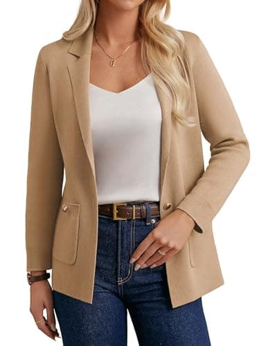 GRACE KARIN Sweater Blazers for Women, Long Sleeve Knit Fall Sweater Cardigan 2025, Open Front Winter Jacket Coat 2XL Camel - Image 1