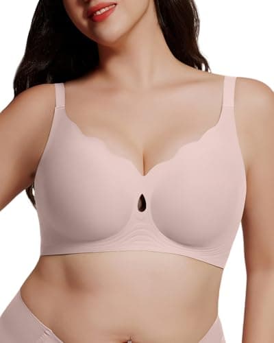LIIJOO Wire-Free Seamless Full-Coverage Bralette, Lightly-Lined Molded Cups, Side-Back Smoothing, Wide Adjustable Straps, Convertible Crossback, U-Shaped Wing, 4-Row Hook-and-Eye(Blush Pink, M) - Image 1