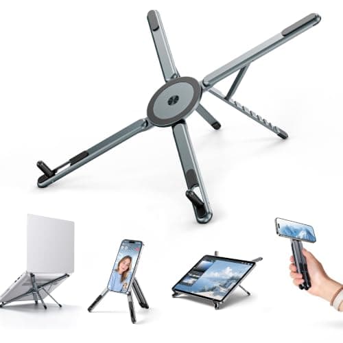 Laptop Stand for Desk, Foldable Aluminum Alloy Magnetic Computer Riser, Ergonomic 8-Level Adjustable Height Travel Laptop Holder,Multi-Functional Stand for 10–16"Laptop,4–13" Tablet and Phone - Image 1