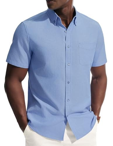 PJ PAUL JONES Mens Dress Shirts Oxford Button Down Shirt Short Sleeve Business Casual Untucked Shirts with Pocket Blue S - Image 1