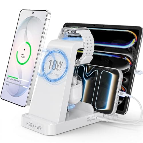 Samsung Charging Station, 5 in 1 Wireless Charger for Galaxy S25 S24 Ultra S23 S22 S21, Charger Dock Stand for Galaxy Watch Ultra 7 6 5 4 3, Android Charging Station for All USB-C Buds, White - Image 1