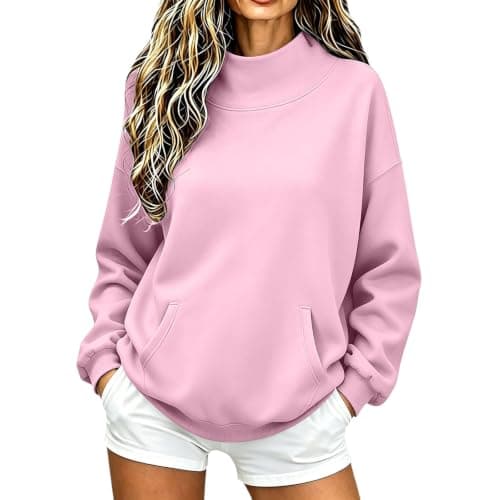 Mock Neck Sweatshirt for Women Fall 2026 Pink Medium