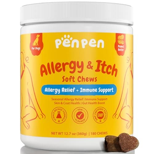 PENPEN Dog Allergy Relief Chews, Dog Itching Skin Relief, Omega 3 for Dogs Itch Supplement, Relieve Seasonal Allergy, Provide Immune Support (Peanut Butter Chews, 180ct) - Image 1