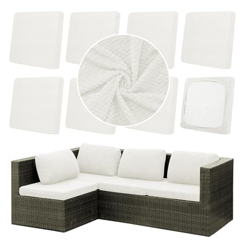 DREAHOTEXTIL 8Pcs Outdoor Cushion Covers,Patio Cushion Covers,Stretch Elastic Slipcovers,Replacement Washable Furniture Protector for Patio Couch,Jacquard Textured Twill Fabric(White,Cover Only) - Image 1