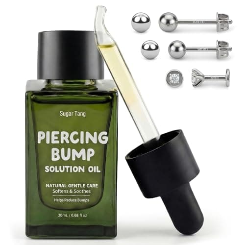 SugarTang Piercing Bump Solution Oil with Natural Jojoba Rosehip Tea Tree, Nose Stud and Downsizing Earrings Studs,Gentle Aftercare for Bumps,Curved Dropper 20ml 1bottle - Image 1
