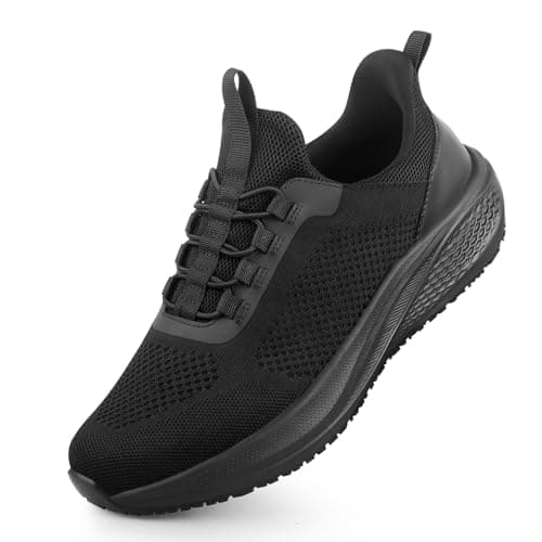 Slip Resistant Work Shoes for Men Black Zapatos de Trabajo para Hombres Slip On Comfortable Lightweight Food Service Chef Sneakers in Kitchen Restaurant Size 9.5 - Image 1