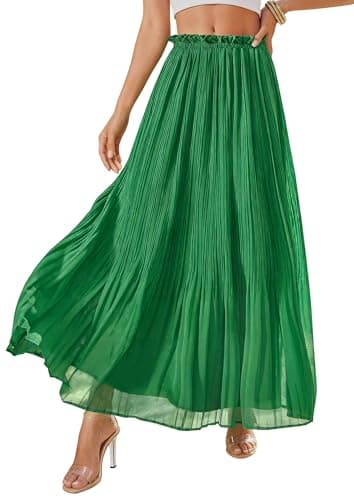 PRETTYGARDEN Pleated Midi Skirts for Women 2026 Flowy Summer Beach Vacation High Waisted Chiffon Boho A-Line Long Skirt(Green,XX-Large) - Image 1