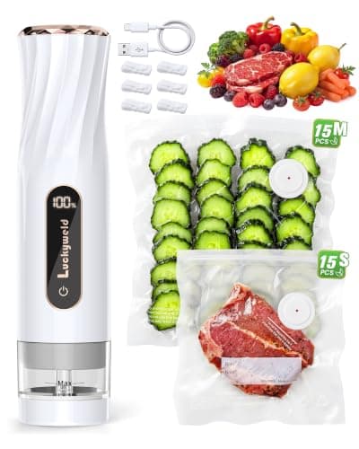 LUCKYWELD Compact Vacuum Sealer for Food: Powerful Handheld Vacuum Sealer Machine & 30 Reusable Vacuum Bags, With LED Display & Detachable Water Tank, Portable Food Sealer, Seal Meal Saver - Image 1