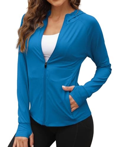We1Fit Women's UPF 50+ Sun Protection Jacket Hooded Zip Up SPF Shirts Long Sleeves Blue Green - Image 1
