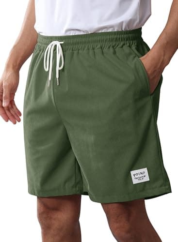 Kfnire Mens Corduroy Shorts Cotton Blend Lightweight Soft Summer Shorts Elastic Waist Beach Casual Short for Men with Pockets Green - Image 1
