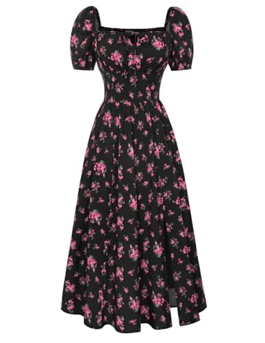 Scarlet Darkness Summer Spring Split Floral Corset Midi Dress with Pockets - Image 1