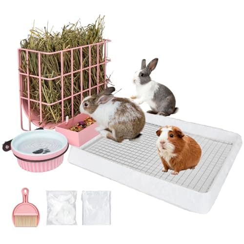 BESNEW 3 in 1 Rabbit Hay Feeder with Litter Box,Upgraded Metal Hay Rack & Litter Tray & Water Bowl,Quick Cleaning,Easy to Install,Bunny Supplies for Rabbit Guinea Pig Chinchilla Small Animals - Image 1