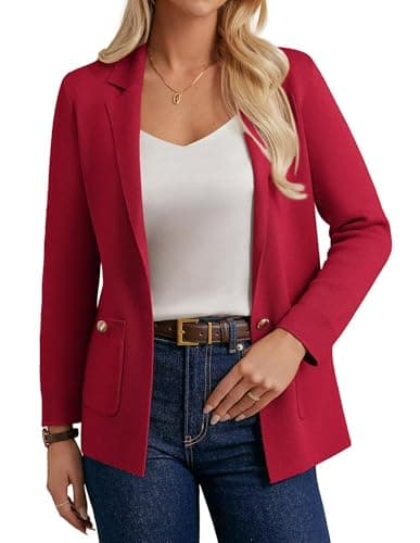 GRACE KARIN Blazer for Women Long Sleeve Knit Sweater Blazers Business Casual Cardigans Sweaters for Women Fall Jacket Red 2XL - Image 1