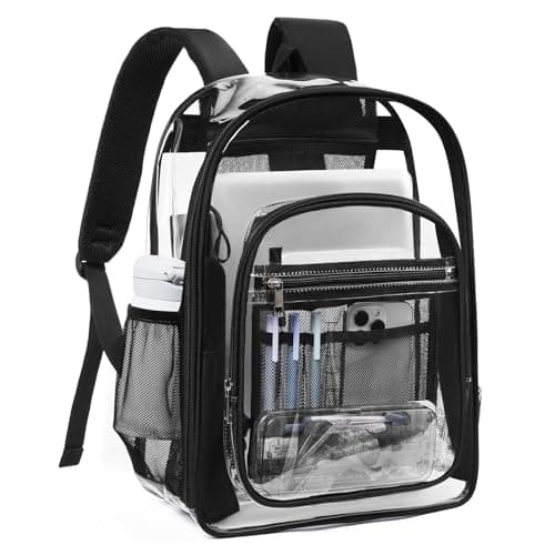 Telena Clear Backpack with Multi-pockets, Heavy Duty TPU Transparent Bag with Reinforced Straps, Large See Through Bookbag for College, Work - Black - Image 1