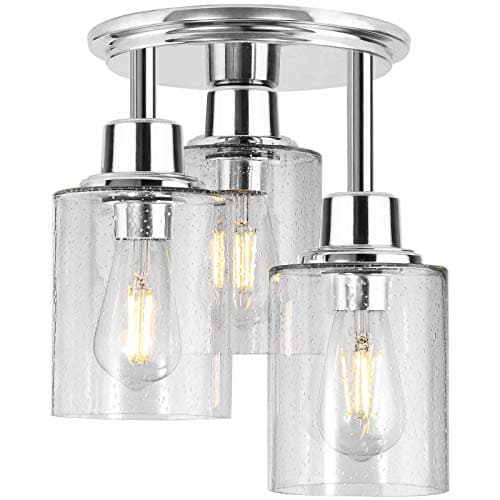 Semi Flush Mount Ceiling Light, 3-Light Close to Ceiling Light Fixtures, Electroplating Chrome Finish with Clear Seeded Glass Shade Chandelier Lighting for Stairs Porch Hallway Entryway Kitchen - Image 1