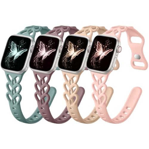4Pack Slim Cute Heart Braided Band-Compatible with Apple Watch Bands Women 40mm 41mm 42mm 38mm 44mm 45mm 46mm 49mm,Sport Soft Breathable Silicone Strap for iWatch Series 11 10 9-1 SE 3-1 Ultra
